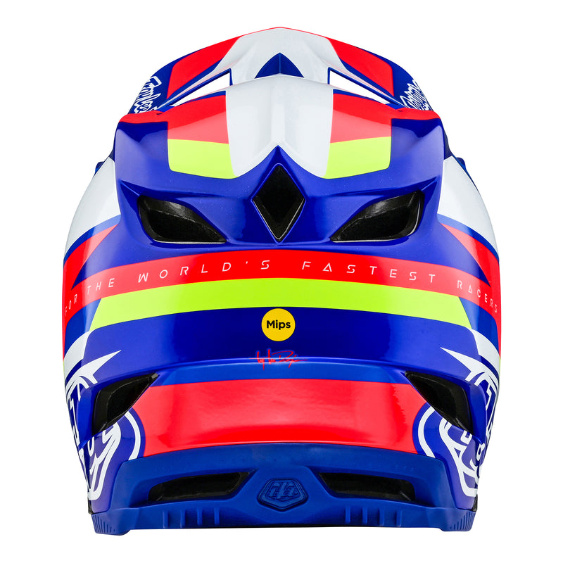 bike helmets blue white Troy Lee Designs D4 Composite Helmet Omega White / Blue, White / Blue / 2X