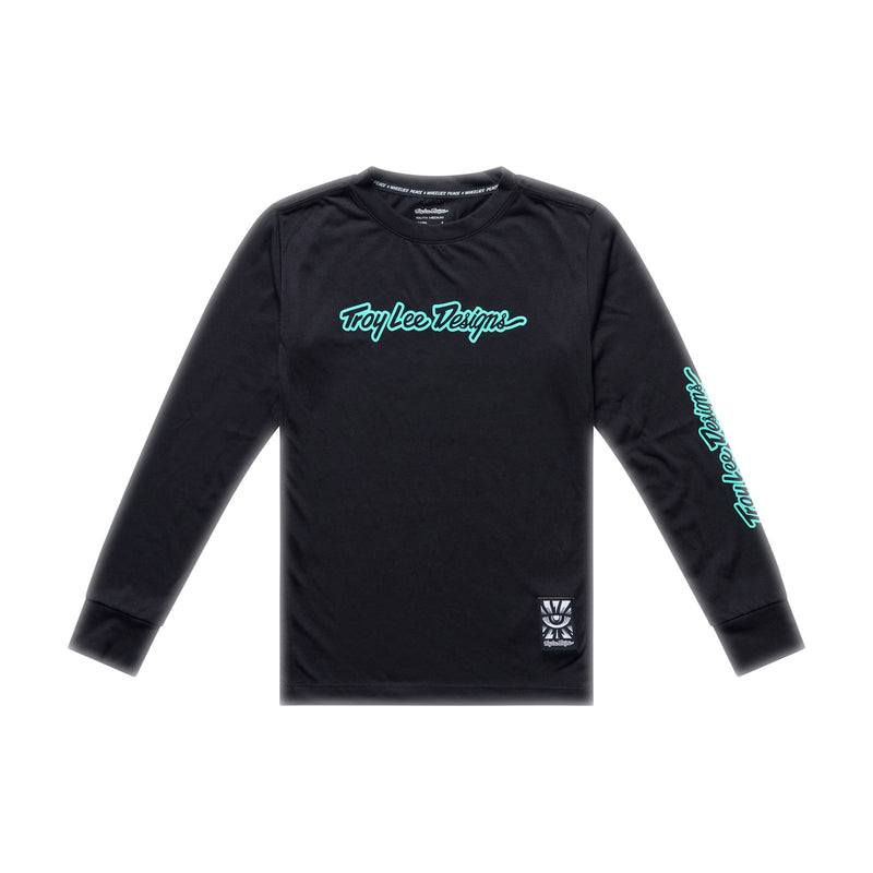 Youth Skyline Ride LS Tee Signature Black / Real Teal
