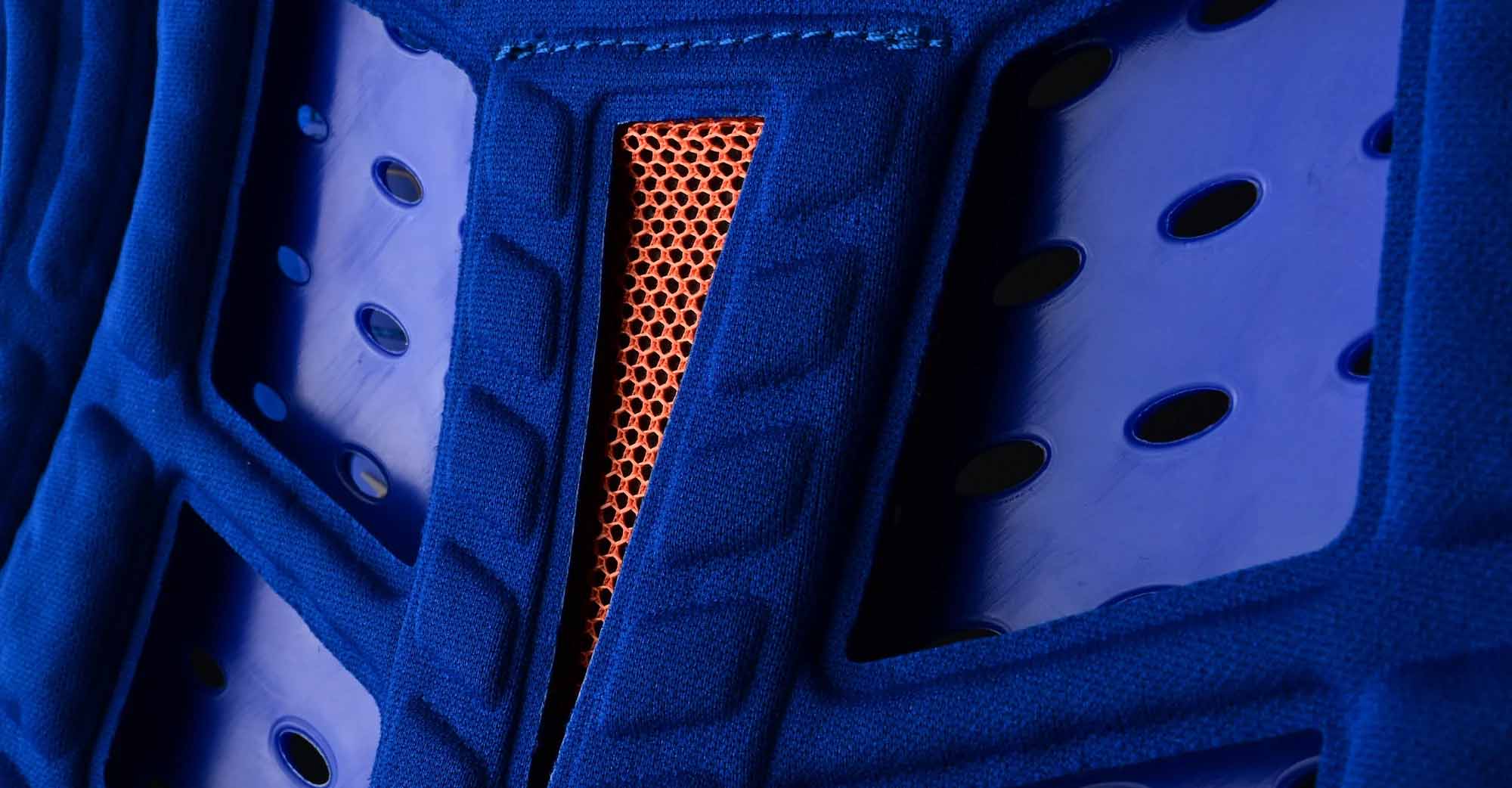 TLD - Rockfight chest protection closeup of blue chest protection